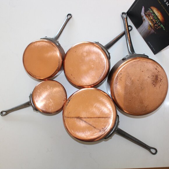 French Vintage Hammered 5 piece Copper Pot set - Picture 5 of 6